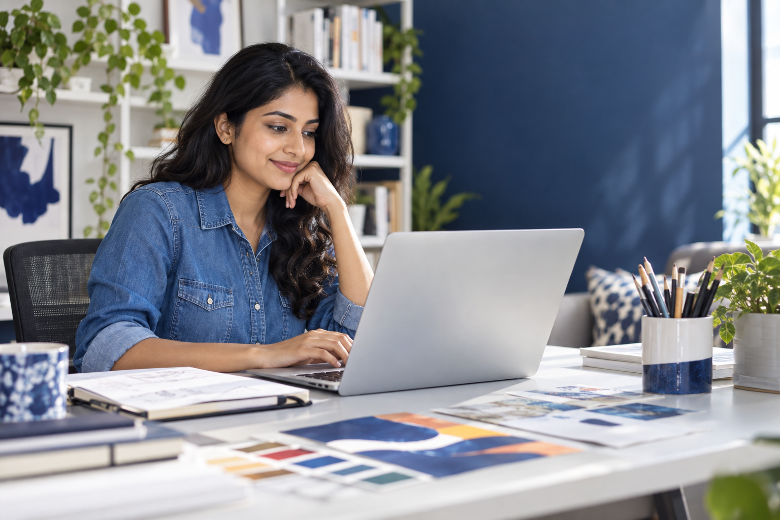 Learner exploring graphic design on a laptop