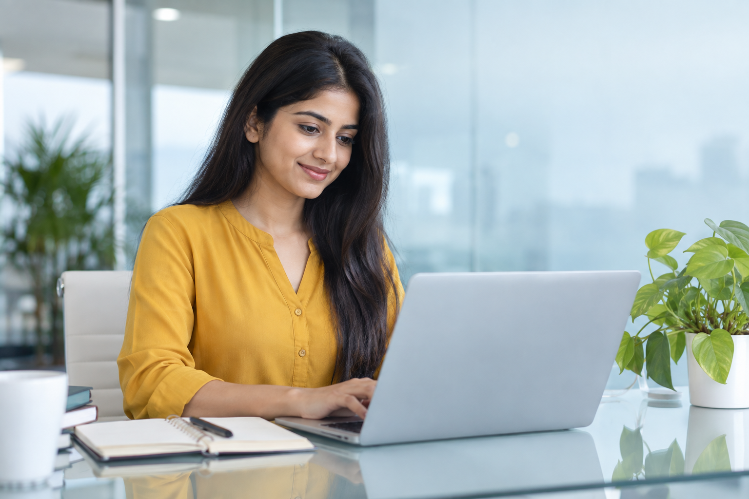 Learner studying at a laptop